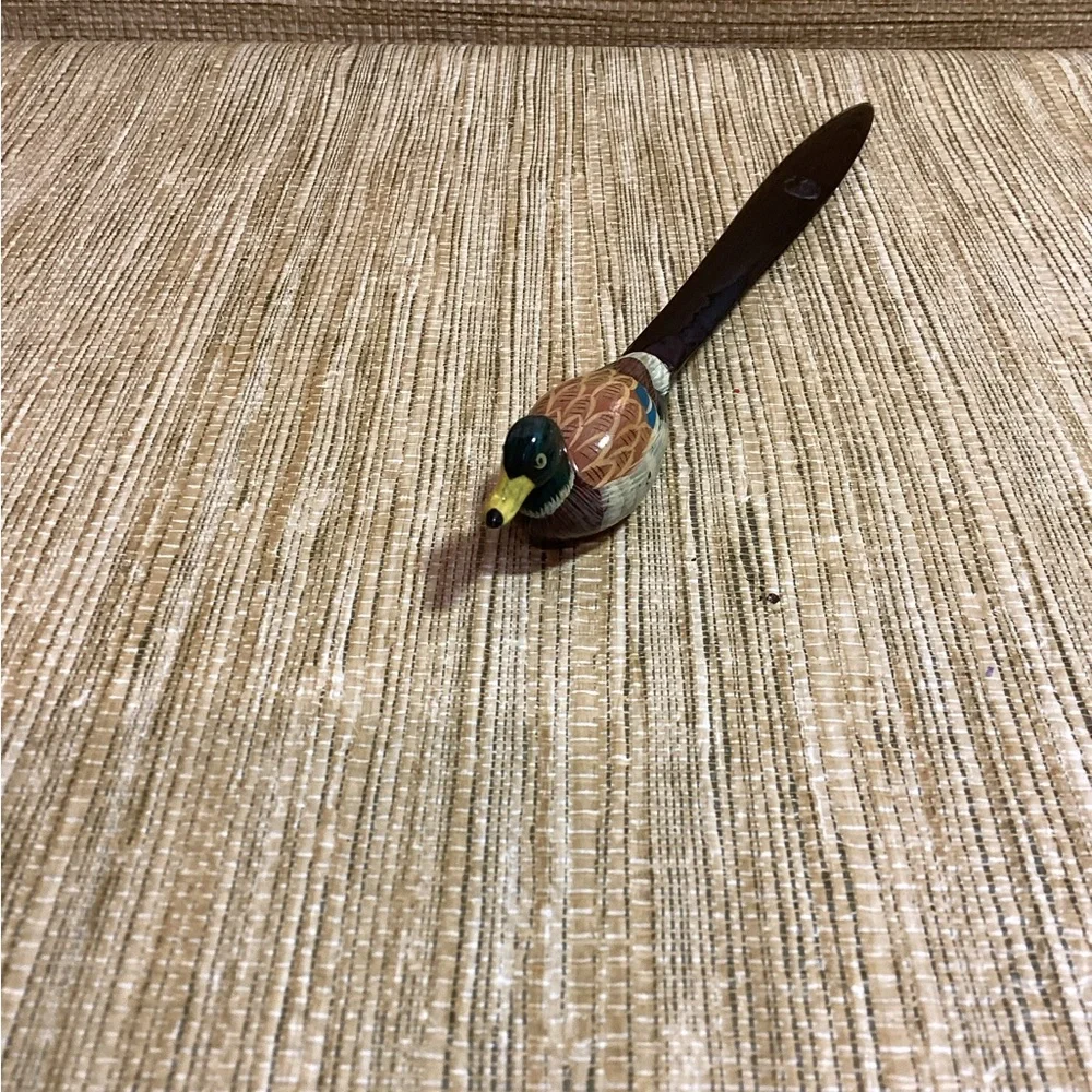 Vintage Lacquer Duck Letter Opener Hand Carved and Painted